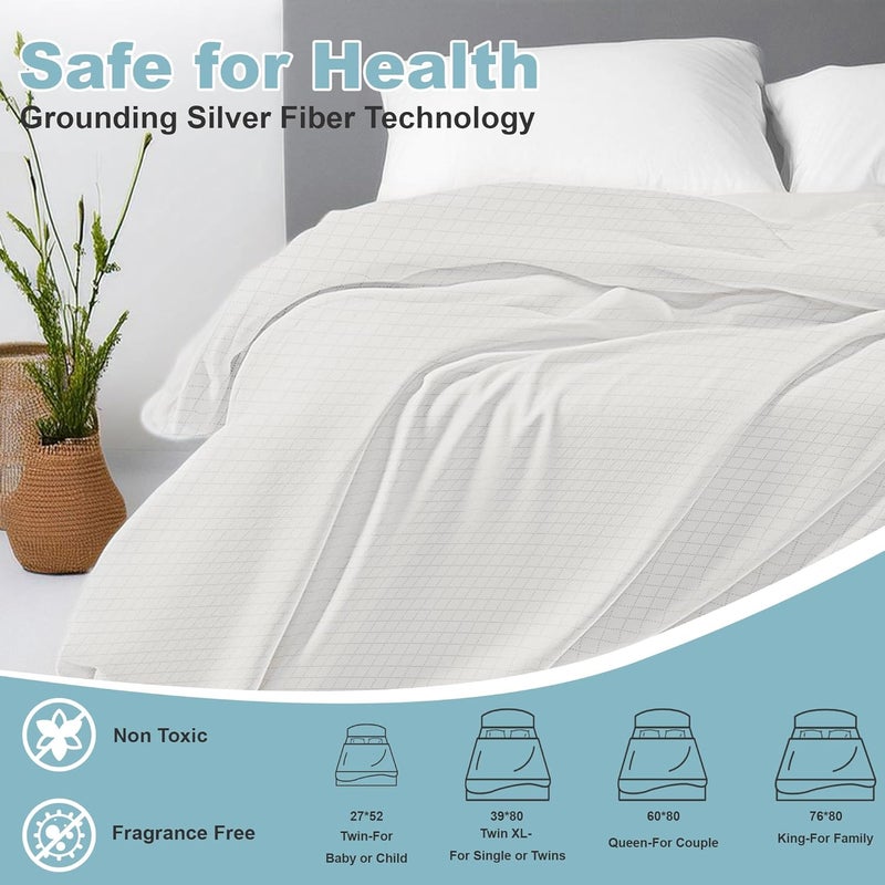 NHIDKU Grounding Sheets King Size,Grounding Flat Sheets 20% Silver for Bed Sleeping for Better Sleep,Grounding Sheets with Grounding Cord - Image 2